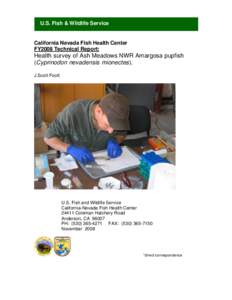 U.S. Fish & Wildlife Service  California Nevada Fish Health Center FY2008 Technical Report:  Health survey of Ash Meadows NWR Amargosa pupfish