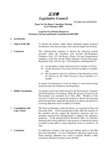 立法會 Legislative Council LC Paper No. LS53[removed]Paper for the House Committee Meeting on 21 February 2003 Legal Service Division Report on