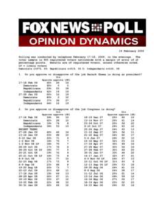 19 February 2009 Polling was conducted by telephone February 17-18, 2009, in the evenings. The total sample is 900 registered voters nationwide with a margin of error of ±3 percentage points. Results are of registered v