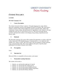 COURSE SYLLABUS LAN0500 5th Grade Language Arts I.  Course Description