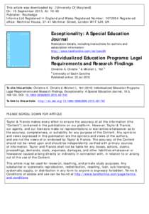 Disability / Individualized Education Program / IDEA / Individuals with Disabilities Education Act / Free Appropriate Public Education / Extended School Year / Inclusion / Post Secondary Transition For High School Students with Disabilities / Education / Special education / Education in the United States