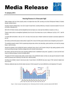 Media Release 14 January 2013 Housing finance at a three year high Falling mortgage costs have driven property activity to its highest level since 2009, according to the Urban Development Institute of Australia (Western 