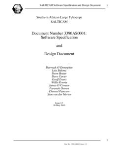 SALTICAM Software Specification and Design Document  1 Southern African Large Telescope SALTICAM