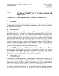 Colorado Commission on Higher Education (CCHE) September 4, 2014 Agenda Item II, D Page 1 of 2 Consent Item