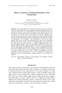 Journal of Scientific Exploration, Vol. 22, No. 4, pp. 549–556, [removed]08 Hume’s Syndrome: Irrational Resistance to the Paranormal