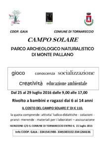 COOP. GAIA  COMUNE DI TORNARECCIO CAMPO SOLARE PARCO ARCHEOLOGICO NATURALISTICO