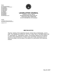 Members Sen. David Long, Chairperson Rep. B. Patrick Bauer, Vice-Chairperson Sen. James Merritt Sen. Connie Lawson Sen. Brandt Hershman