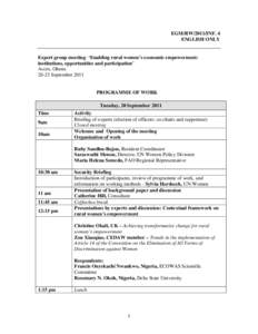 EGM/RW/2011/INF. 4 ENGLISH ONLY Expert group meeting: ‘Enabling rural women’s economic empowerment: institutions, opportunities and participation’ Accra, Ghana