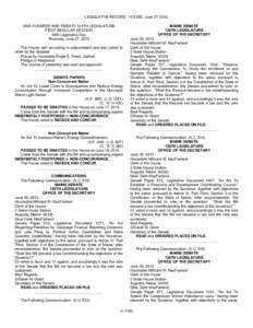 LEGISLATIVE RECORD - HOUSE, June 27, 2013 MAINE SENATE 126TH LEGISLATURE OFFICE OF THE SECRETARY  ONE HUNDRED AND TWENTY-SIXTH LEGISLATURE
