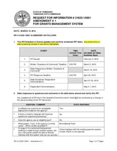 STATE OF TENNESSEE TENNESSEE ARTS COMMISSION REQUEST FOR INFORMATION # [removed]AMENDMENT # 1 FOR GRANTS MANAGEMENT SYSTEM