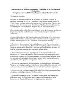 Implementation of the Convention on the Prohibition of the Development, Production,