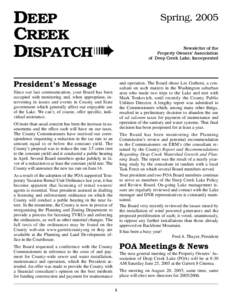 DEEP CREEK DISPATCH ➠ President’s Message  Spring, 2005
