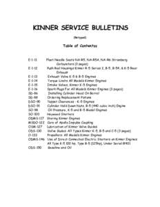 KINNER SERVICE BULLETINS (Retyped) Table of Contentss  E-1-11