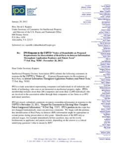 President  January 29, 2013 Hon. David J. Kappos Under Secretary of Commerce for Intellectual Property and Director of the U.S. Patent and Trademark Office