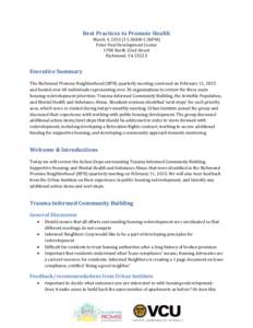 Best Practices to Promote Health March 4, :30AM-1:30PM) Peter Paul Development Center 1708 North 22nd Street Richmond, VA 23223