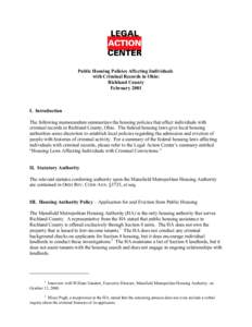 Public Housing Policies Affecting Individuals with Criminal Records in Ohio: Richland County February[removed]I. Introduction