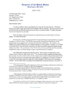 Letter to Secretary of State John F. Kerry from Representative Henry A. Waxman and Senator Sheldon Whitehouse (April 16, 2014)