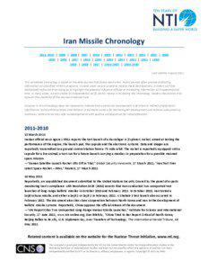 Iran Missile Chronology[removed] | 2009 | 2008 | 2007 | 2006 | 2005 | 2004 | 2003 | 2002 | 2001 | [removed] | 1998 | 1997 | 1996 | 1995 | 1994 | 1993 | 1992 | 1991 | 1990