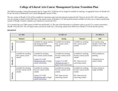 College of Liberal Arts Course Management System Transition Plan The WebVista product is being discontinued, and, by August 2012, WebVista will no longer be available for teaching. An upgraded version of Moodle will be t