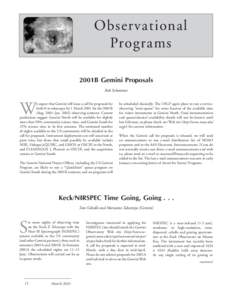 Observational Programs 2001B Gemini Proposals Bob Schommer  W