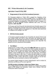 BSE - Written Information by the Commission - Agriculture Council 26 May 2003