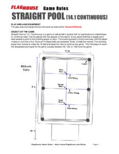 Game Rules  STRAIGHT POOL[removed]CONTINUOUS) PLAY AREA AND EQUIPMENT The play area and equipment are the same as featured for General Billiards. OBJECT OF THE GAME