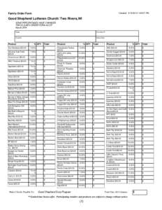 Created: [removed]:05:37 PM  Family Order Form Good Shepherd Lutheran Church/ Two Rivers,WI SOME PERCENTAGES HAVE CHANGED.