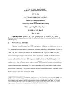 STATE OF NEW HAMPSHIRE PUBLIC UTILITIES COMMISSION DW[removed]EASTMAN SEWER COMPANY, INC. Petition for Financing Authority and