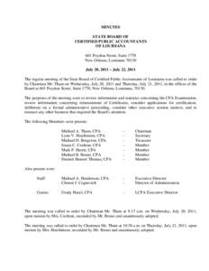 MINUTES STATE BOARD OF CERTIFIED PUBLIC ACCOUNTANTS OF LOUISIANA 601 Poydras Street, Suite 1770 New Orleans, Louisiana 70130