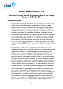 Summary of hearing with Department of Energy & Climate Change