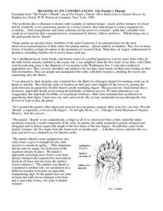 READING #1 ON CONTRIVANCES: The Panda’s Thumb Excerpted from “The Panda’s Thumb” out of The Panda’s Thumb: More Reflections in Natural History by Stephen Jay Gould, W.W Norton & Company, New York, 1980. “Our 