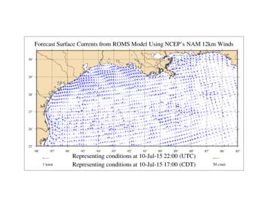 Forecast Surface Currents from ROMS Model Using NCEP’s NAM 12km Winds 30˚ 29˚  28˚