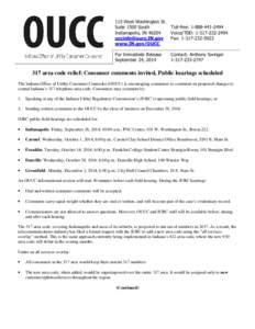 Seven-digit dialing / Telephone numbers in the United Kingdom / Ten-digit dialing / Telephone numbering plan / Toll-free telephone number / Indiana / Communication / Information / Electronic engineering / Telephone numbers / North American Numbering Plan / Indiana Utility Regulatory Commission