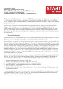 Open letter to OCHA In response to the discussion paper “What OCHA Could Do to Increase Field Effectiveness through Enhanced NGO partnership” From the Trustees of the Start Network 12 December 2014