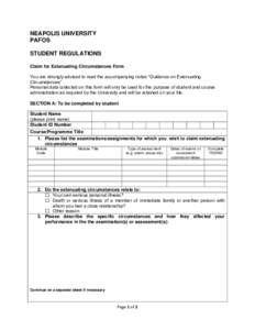 NEAPOLIS UNIVERSITY PAFOS STUDENT REGULATIONS Claim for Extenuating Circumstances Form You are strongly advised to read the accompanying notes “Guidance on Extenuating Circumstances”
