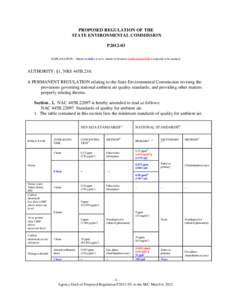 PROPOSED REGULATION OF THE STATE ENVIRONMENTAL COMMISSION P2012-03 EXPLANATION – Matter in italics is new; matter in brackets [omitted material] is material to be omitted.  AUTHORITY: §1, NRS 445B.210.