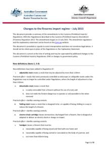Changes to the firearms import regime – July 2013 This document provides a summary of the amendments to the Customs (Prohibited Imports) Regulations[removed]the Regulations) described in the Customs (Prohibited Imports) 