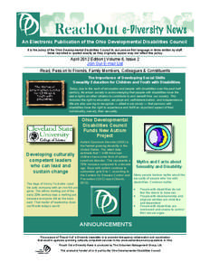 An Electronic Publication of the Ohio Developmental Disabilities Council It is the policy of the Ohio Developmental Disabilities Council to use person-ﬁrst language in items written by staff. Items reprinted or quoted 