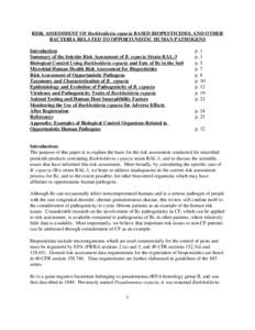 Risk Assessment of Burkholderia cepaia Based Biopesticides, and Other Bacteria Related to Opportunistic Human Pathogens