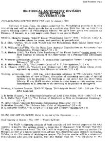 HAD Newsletter 17 p. 1  HISTORICAL ASTRONOMY DIVISION NEWSLETTER 17 NOVEMBER 1990 P H I L A D E L P H I A MEETING W I T H T H E A A S , 14 January 1990