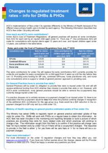 Changes to regulated treatment rates – info for DHBs & PHOs ACC’s implementation of free under-13s operates differently to the Ministry of Health because of the different ways primary health care is funded by each ag