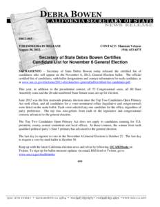 DB12:083 FOR IMMEDIATE RELEASE August 30, 2012 CONTACT: Shannan Velayas[removed]