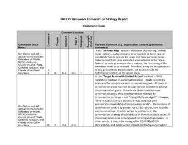 DRECP Framework Conservation Strategy Report   Comment Form  Kim Delfino and Jeff Aardahl on the behalf of Defenders of Wildlife,