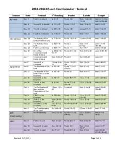 2013-­‐2014	
  Church	
  Year	
  Calendar—Series	
  A	
   	
   Season Advent	
  