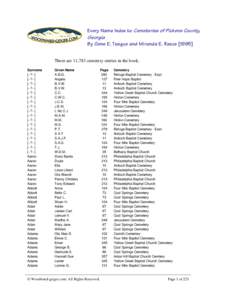 Every Name Index to Cemeteries of Pickens County,  Georgia By Gene E. Teague and Miranda E. Reece[removed]There are 11,783 cemetery entries in the book. Surname