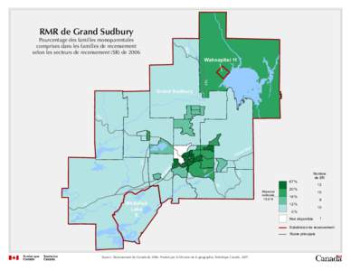 RMR de Grand Sudbury 806 Pourcentage des familles monoparentales comprises dans les familles de recensement selon les secteurs de recensement (SR) de 2006
