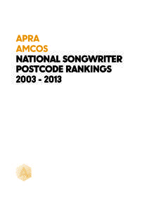 APRA AMCOS NATIONAL SONGWRITER POSTCODE RANKINGS[removed]