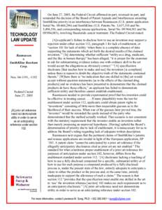 TECHNOLOGY LAW UPDATE Rasmusson v. SmithKline Beecham Corp.