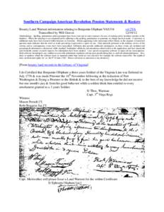 Southern Campaign American Revolution Pension Statements & Rosters Bounty Land Warrant information relating to Benjamin Oliphant VAS334 Transcribed by Will Graves vsl 2VA[removed]