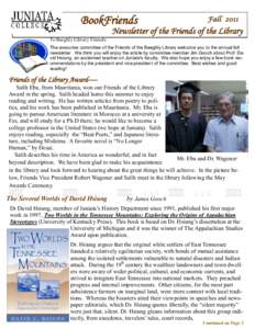 BookFriends  Fall 2011 Newsletter of the Friends of the Library